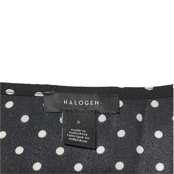 NWT Nordstrom Halogen V-neck Long Sleeve Polka Dot Black Ivory Petite Dot Blouse - Picture 3 of 11